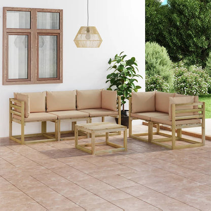 6 pcs conjunto lounge de jardim c/ almofadões bege