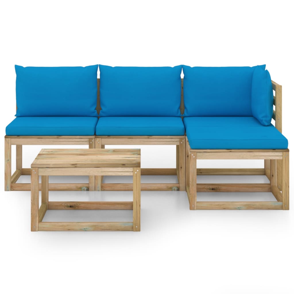 5 pcs conjunto lounge de jardim c/ almofadões azuis