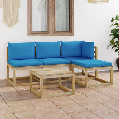 5 pcs conjunto lounge de jardim c/ almofadões azuis