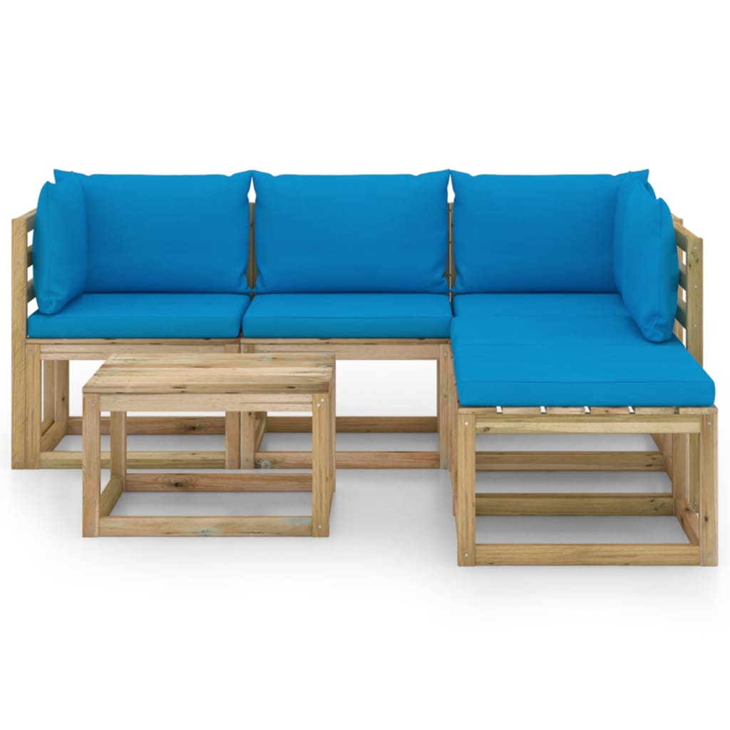 6 pcs conjunto lounge de jardim c/ almofadões azuis