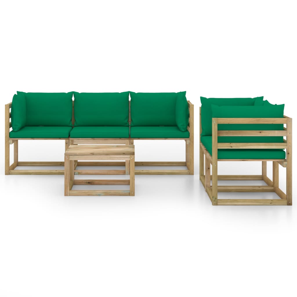 6 pcs conjunto lounge de jardim c/ almofadões verdes