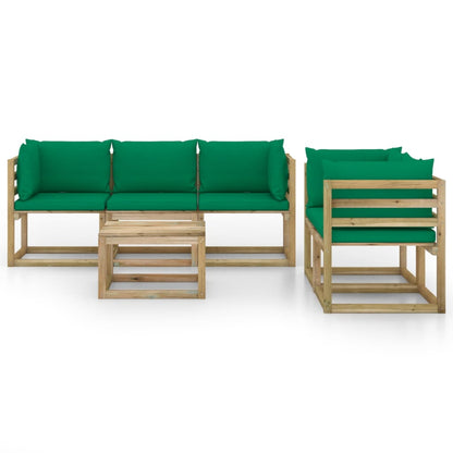 6 pcs conjunto lounge de jardim c/ almofadões verdes