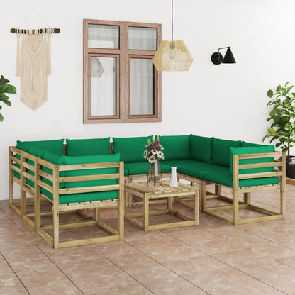 Conj. lounge de jardim 9 pcs com almofadões pinho impregnado