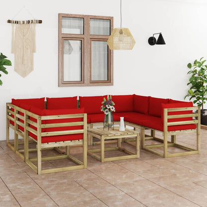 Conj. lounge de jardim 9 pcs com almofadões pinho impregnado