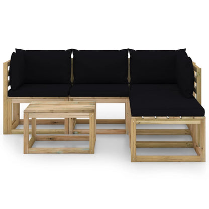 6 pcs conjunto lounge de jardim c/ almofadões pretos