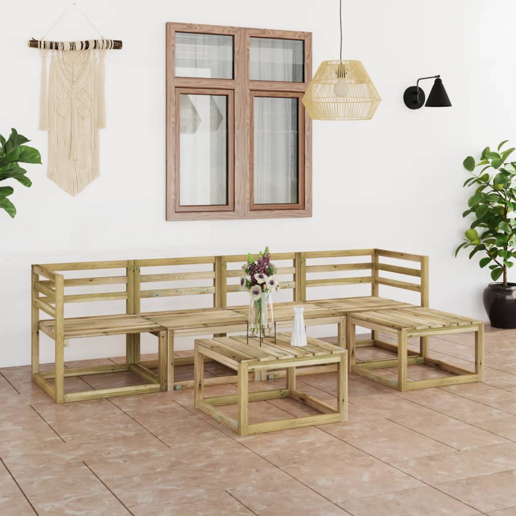 6 pcs conjunto lounge de jardim pinho impregnado verde