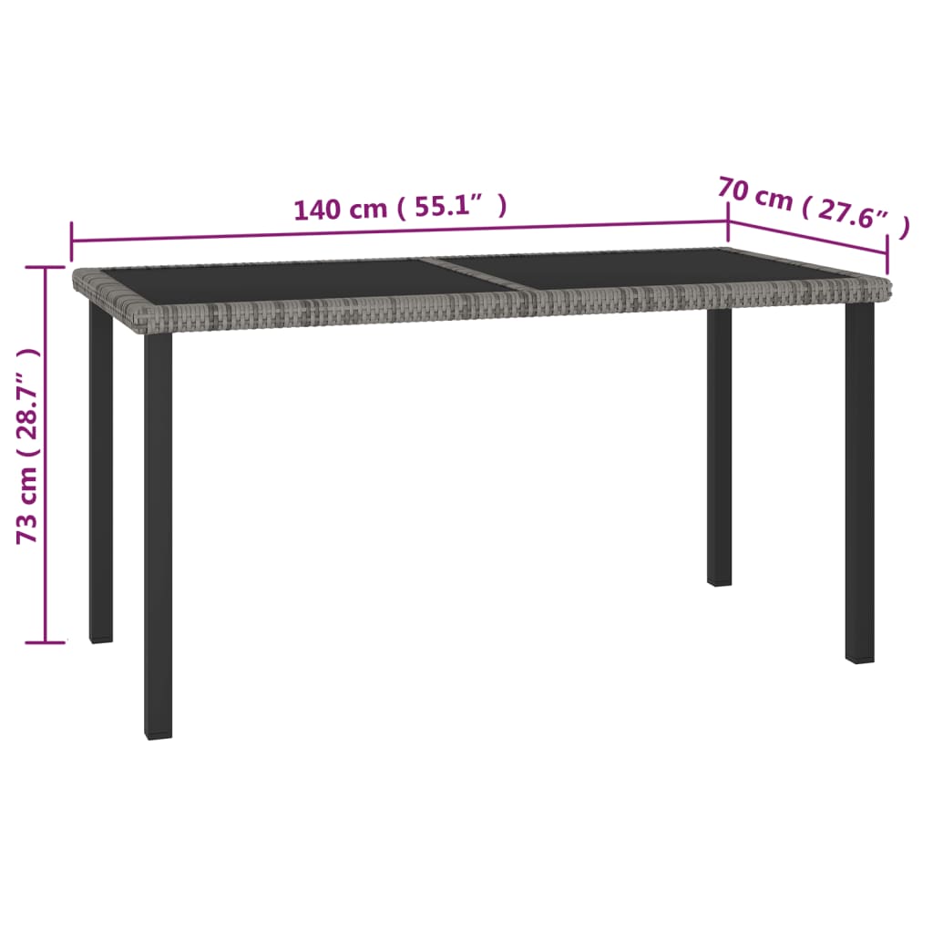 5 pcs conjunto de jantar para jardim vime PE cinzento