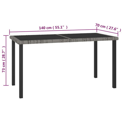 7 pcs conjunto de jantar para jardim vime PE cinzento