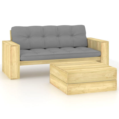 2 pcs conjunto lounge de jardim com almofadões pinho impregnado