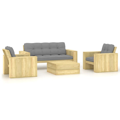 4 pcs conjunto lounge de jardim com almofadões pinho impregnado