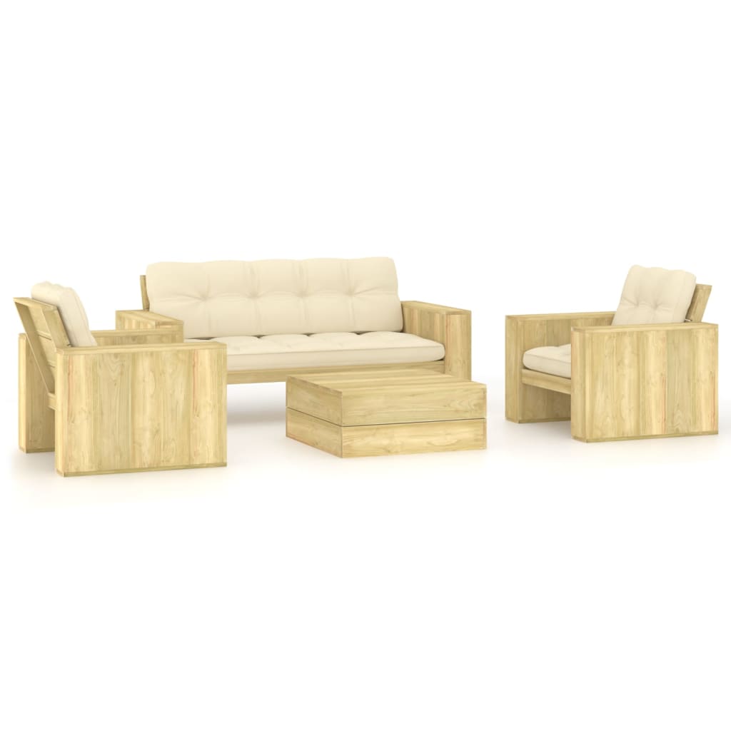 4 pcs conjunto lounge de jardim com almofadões pinho impregnado