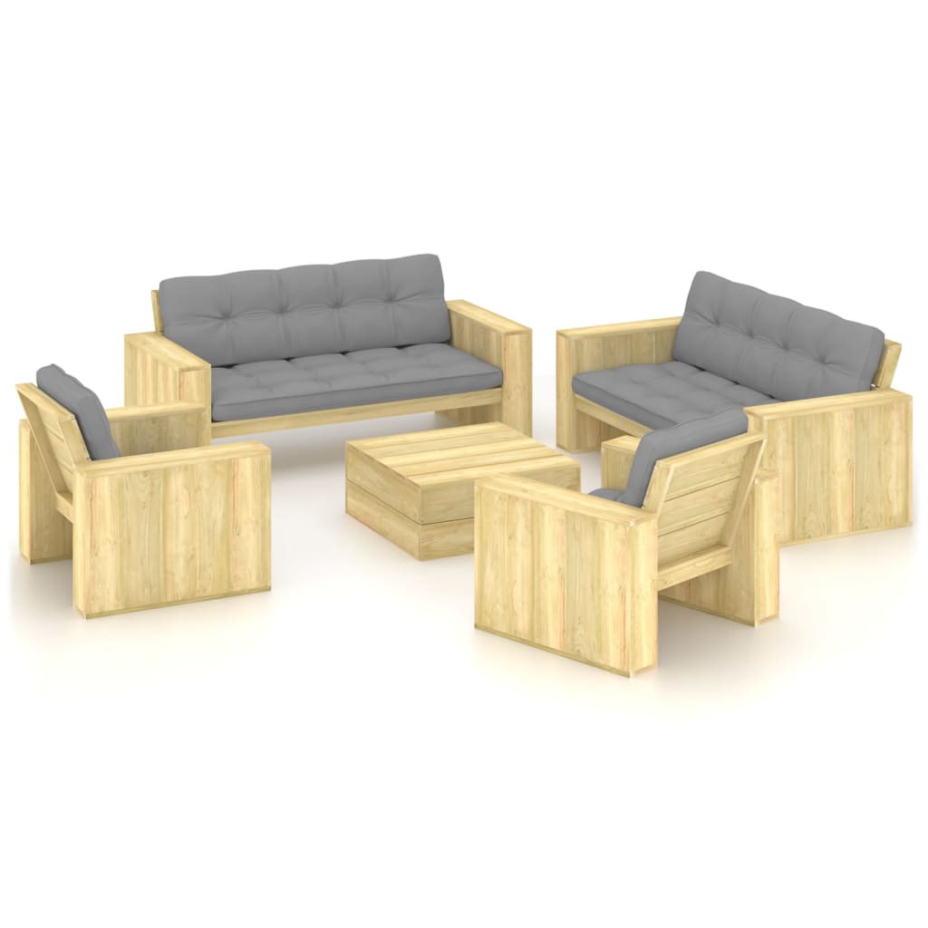 5 pcs conjunto lounge de jardim com almofadões pinho impregnado