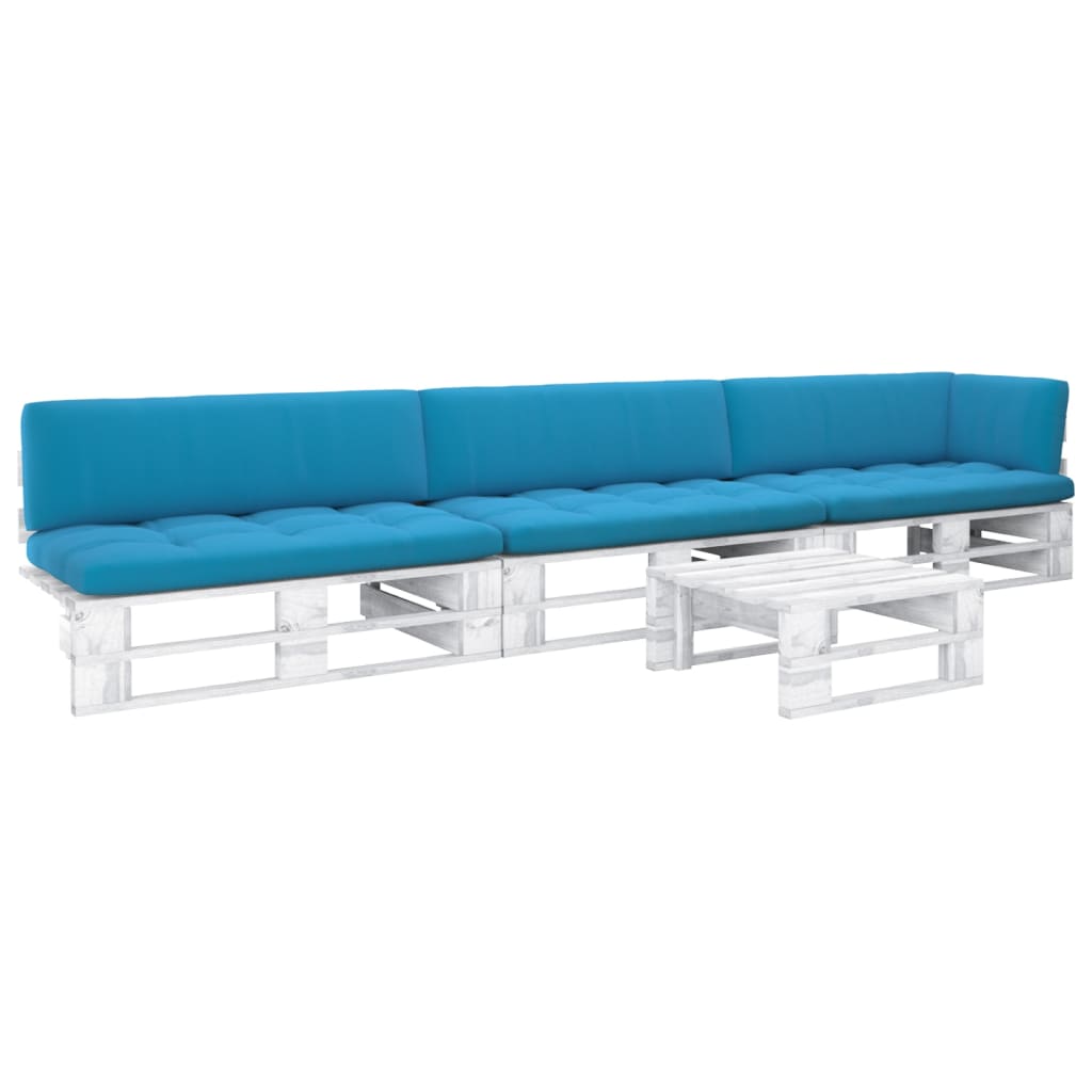 4 pcs conj. lounge paletes + almofadões pinho impregnado branco