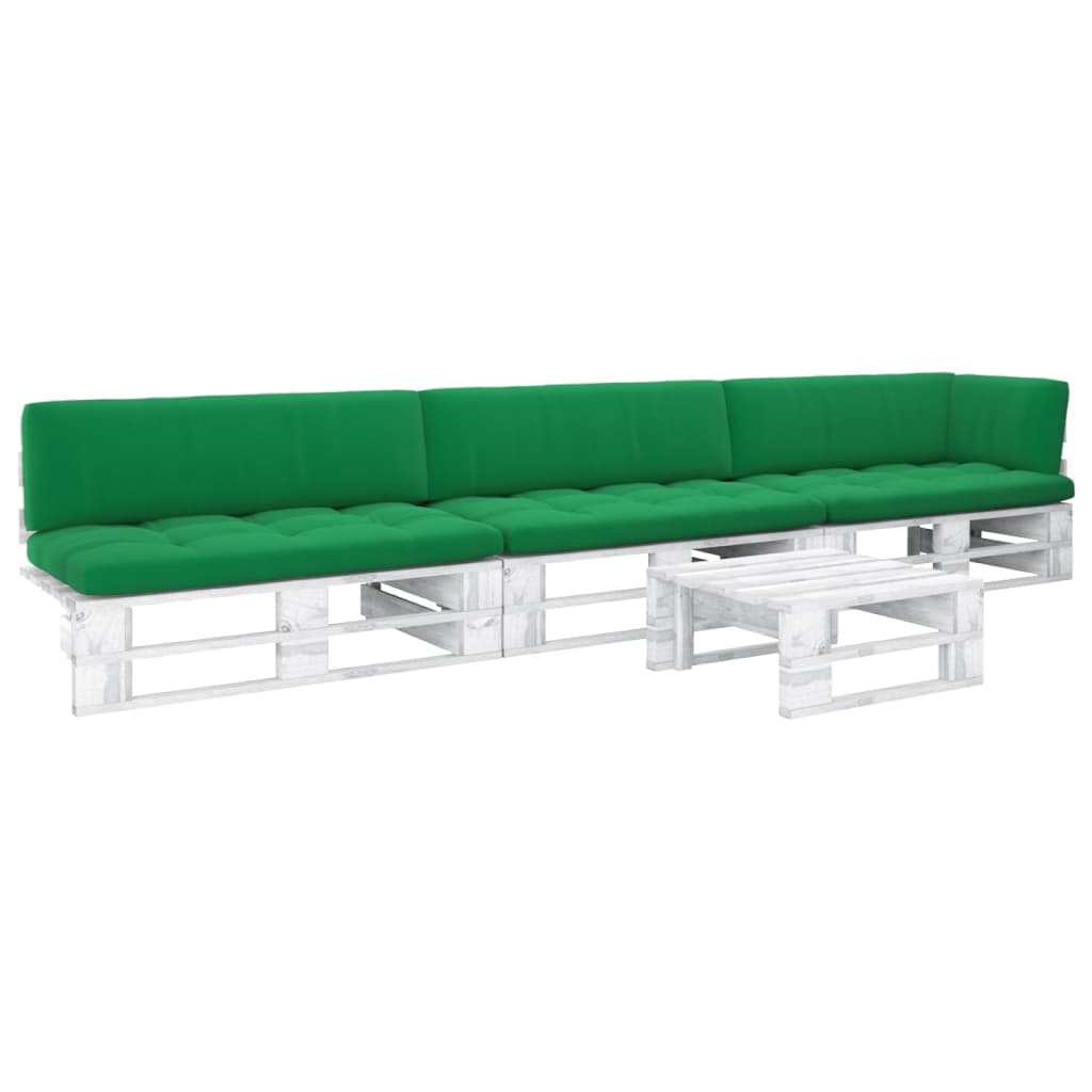 4 pcs conj. lounge paletes + almofadões pinho impregnado branco