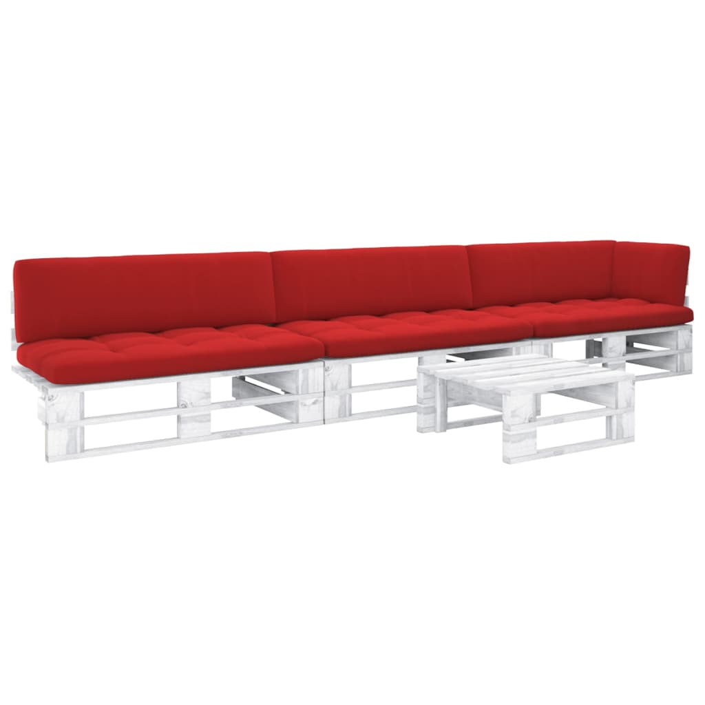 4 pcs conj. lounge paletes + almofadões pinho impregnado branco