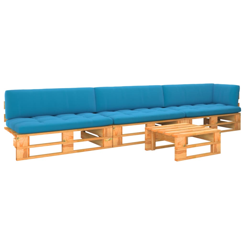 4 pcs conjunto lounge paletes pinho impregnado castanho mel