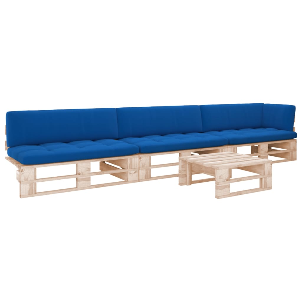 4 pcs conj. lounge paletes c/ almofadões pinho impregnado