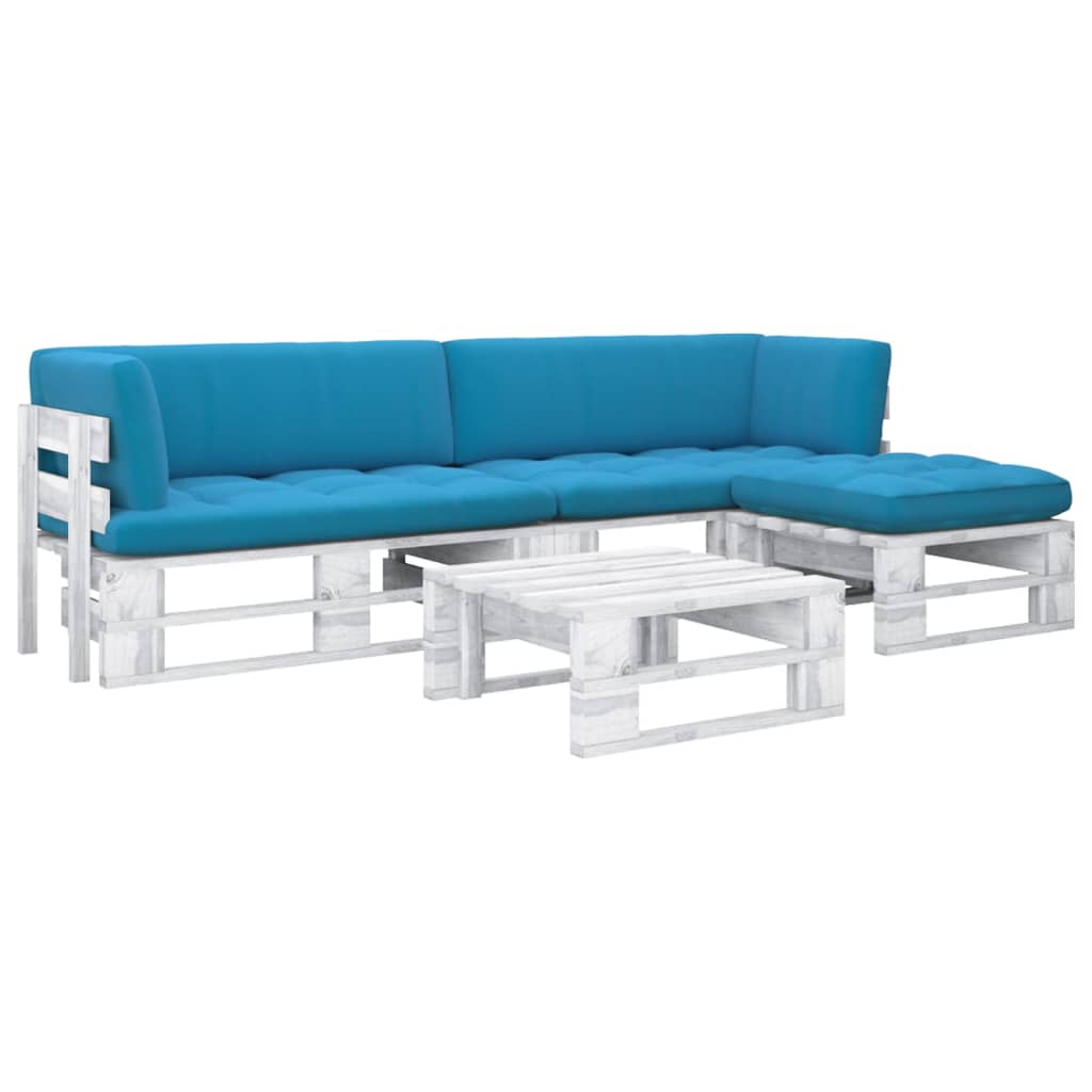 4 pcs conj. lounge paletes + almofadões pinho impregnado branco