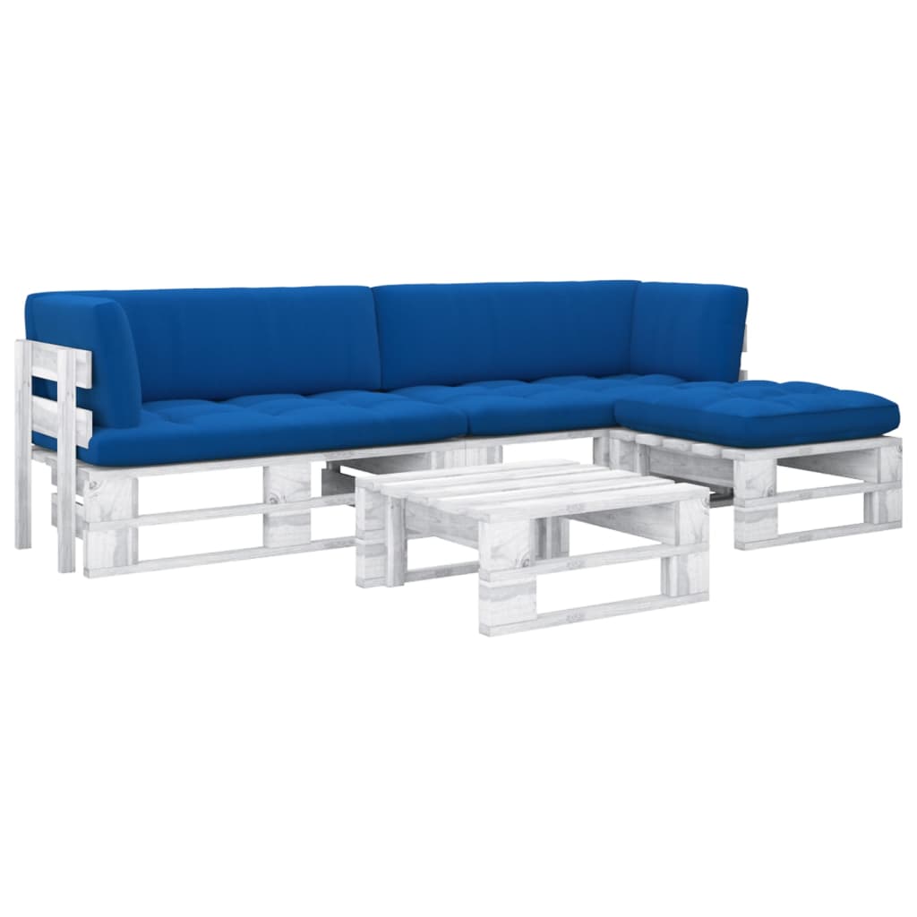 4 pcs conj. lounge paletes + almofadões pinho impregnado branco