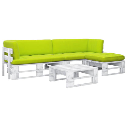 4 pcs conj. lounge paletes + almofadões pinho impregnado branco