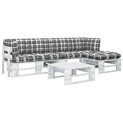 4 pcs conj. lounge paletes + almofadões pinho impregnado branco