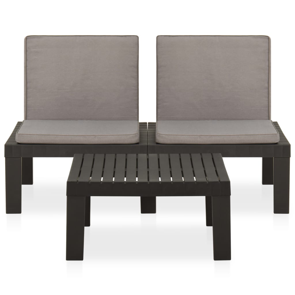 2 pcs conjunto lounge de jardim c/ almofadões plástico cinzento