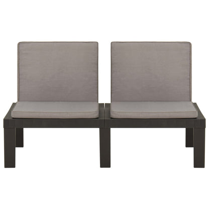 2 pcs conjunto lounge de jardim c/ almofadões plástico cinzento