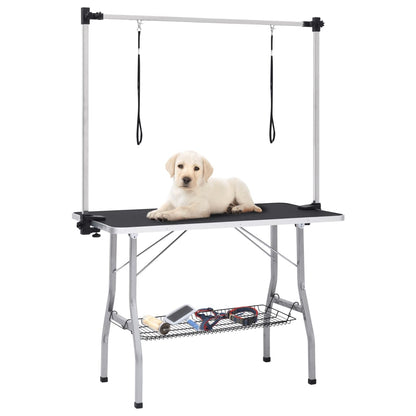 Mesa de grooming ajustável para cães com 2 laços e cesto