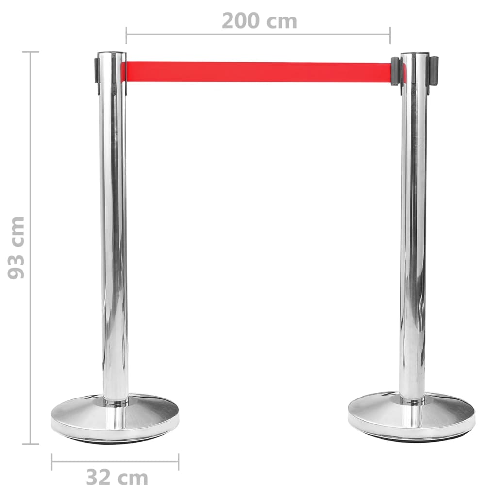 Postes separadores com fitas 4 pcs aço inoxidável prateado