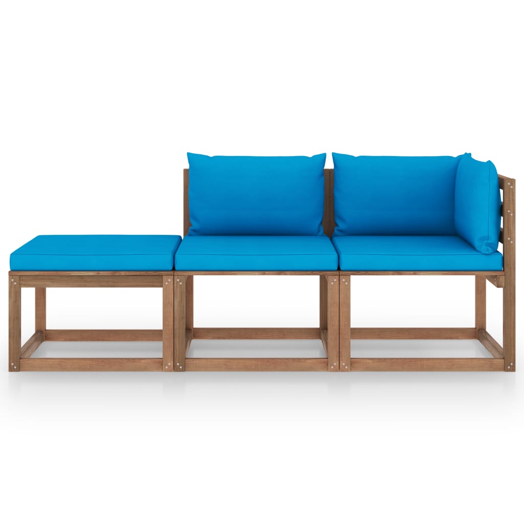 3 pcs conjunto lounge de paletes c/ almofadões pinho impregnado