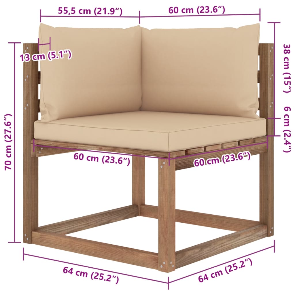 4pcs conj. lounge paletes jardim c/ almofadões pinho impregnado