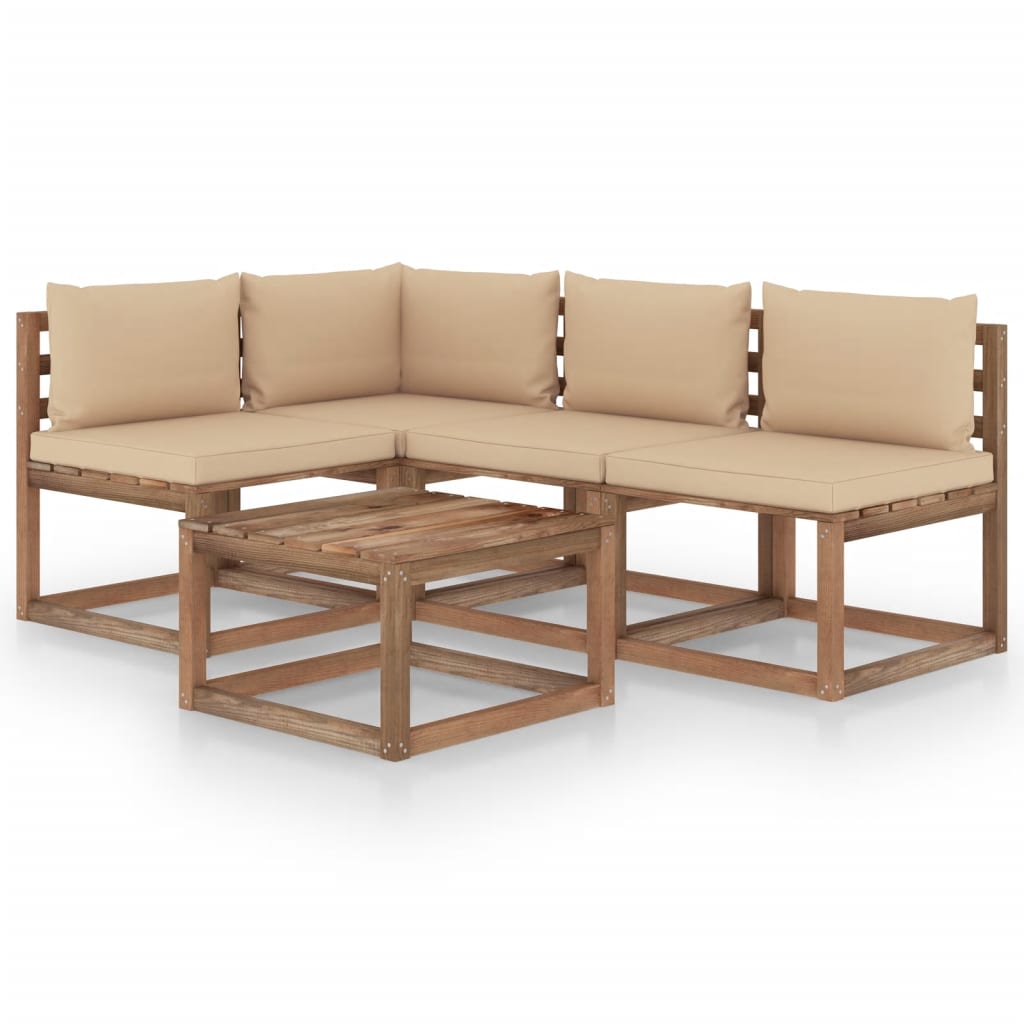 5 pcs conjunto lounge de jardim c/ almofadões bege