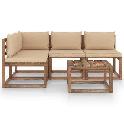 5 pcs conjunto lounge de jardim c/ almofadões bege