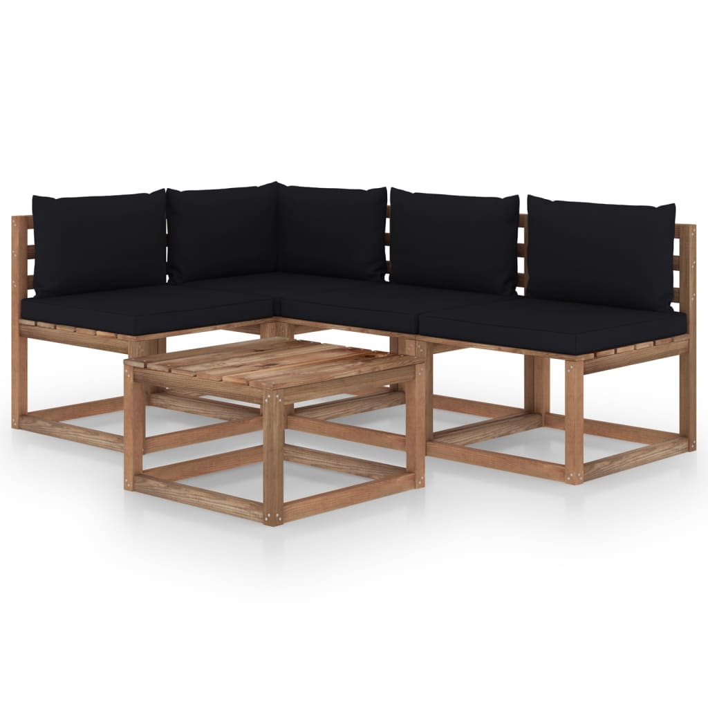 5 pcs conjunto lounge de jardim c/ almofadões preto