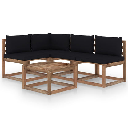 5 pcs conjunto lounge de jardim c/ almofadões preto