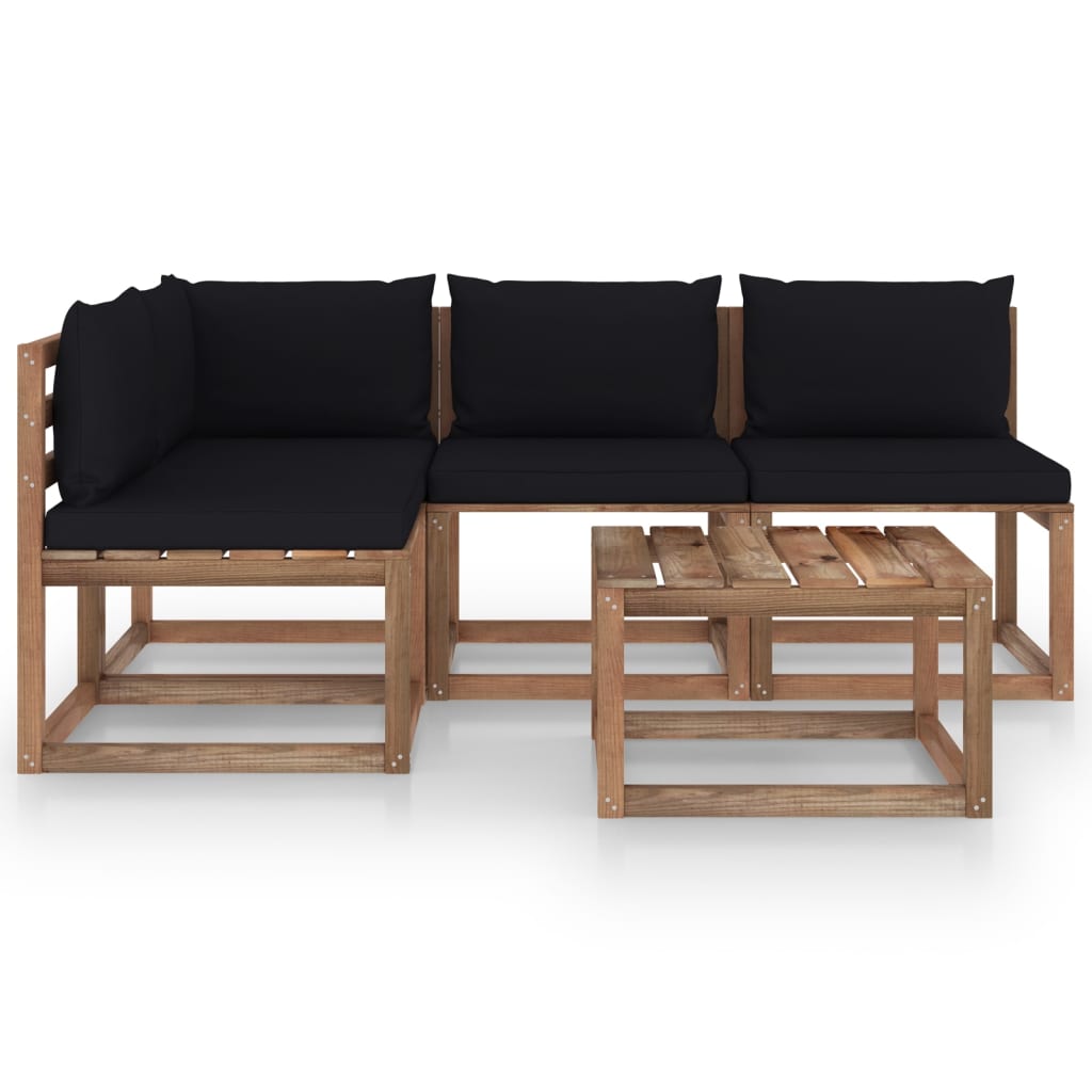 5 pcs conjunto lounge de jardim c/ almofadões preto