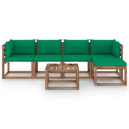 6 pcs conjunto lounge de jardim c/ almofadões verdes