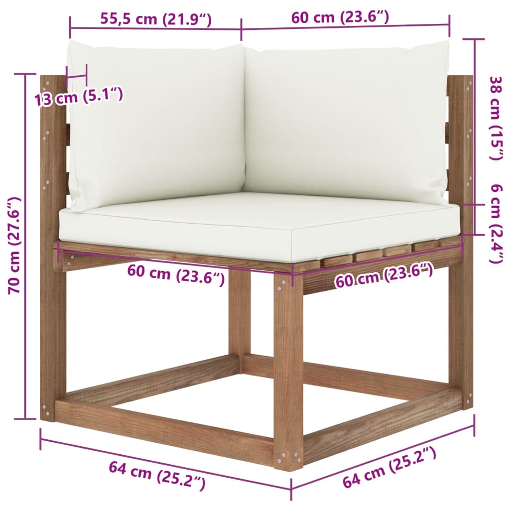 6 pcs conjunto lounge de paletes c/ almofadões pinho impregnado