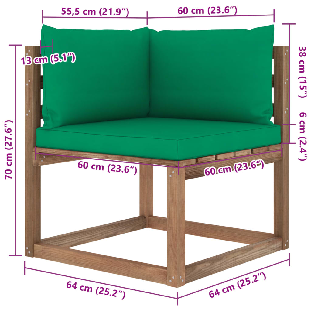 6 pcs conjunto lounge de paletes c/ almofadões pinho impregnado