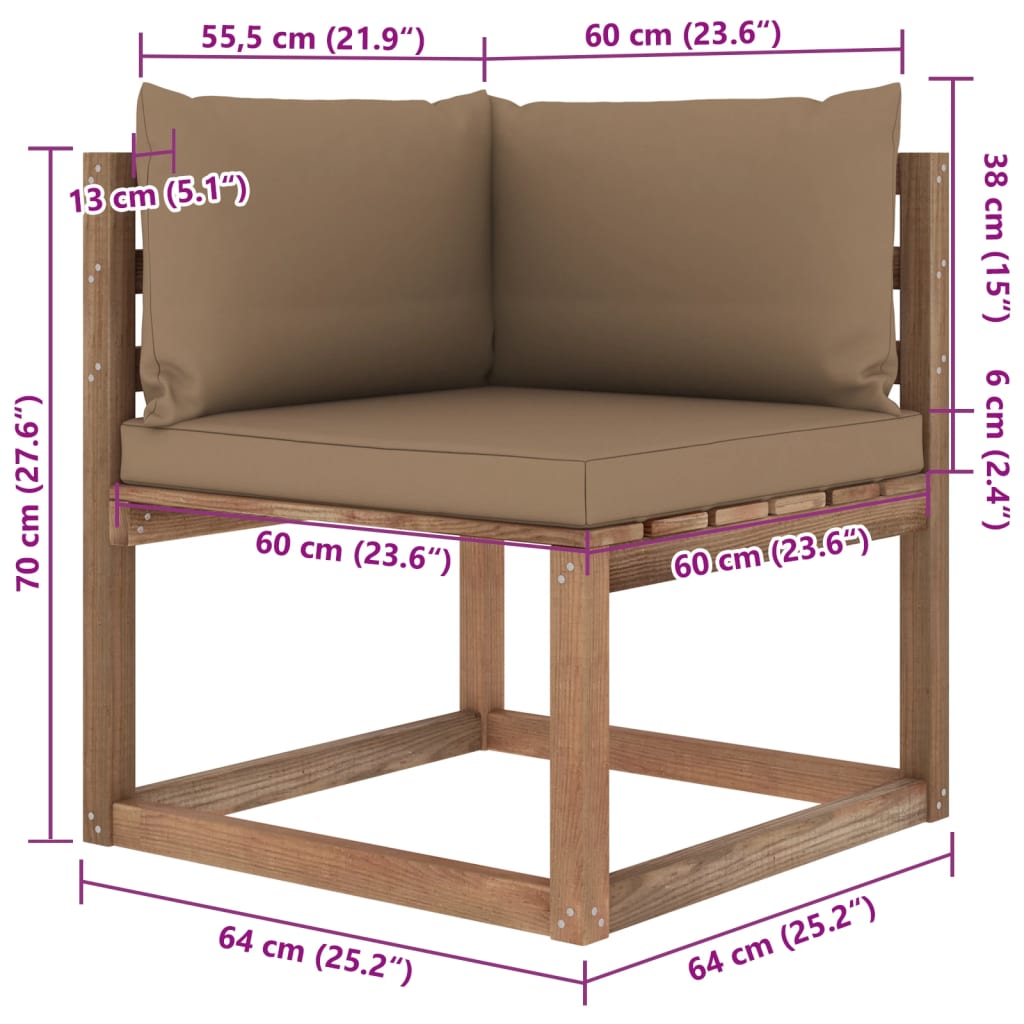 6 pcs conjunto lounge de paletes c/ almofadões pinho impregnado