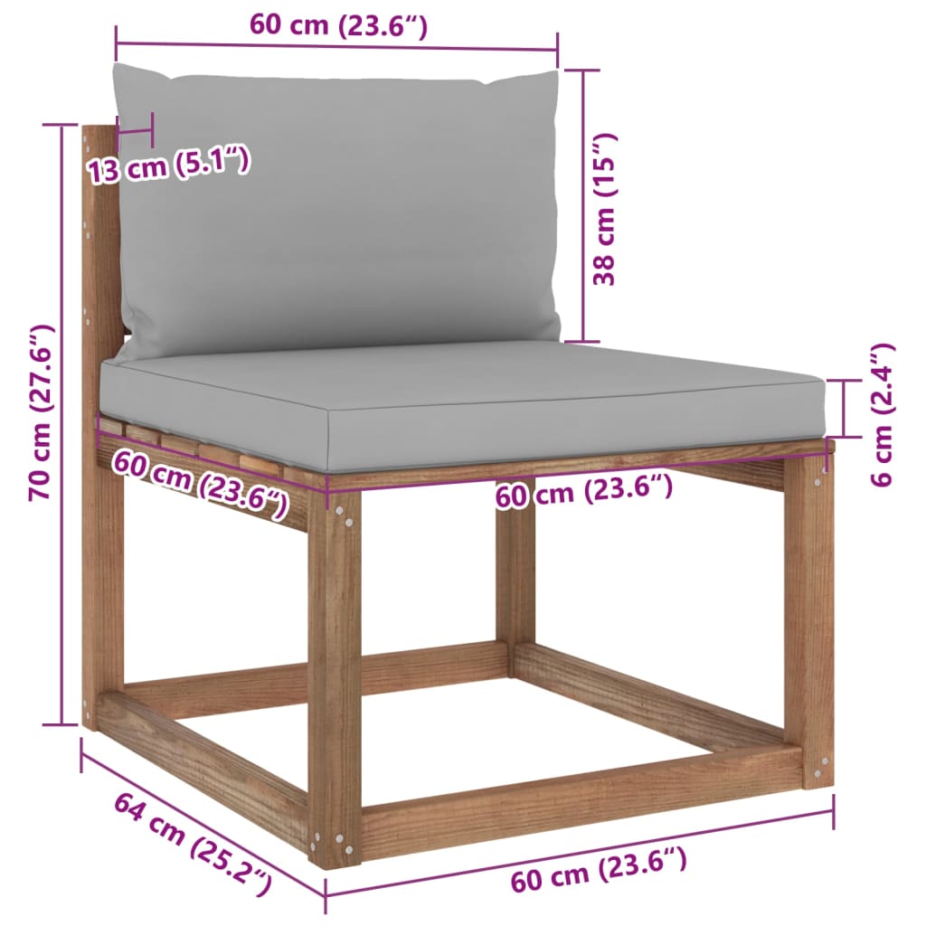 7pcs conj. lounge paletes jardim c/ almofadões pinho impregnado