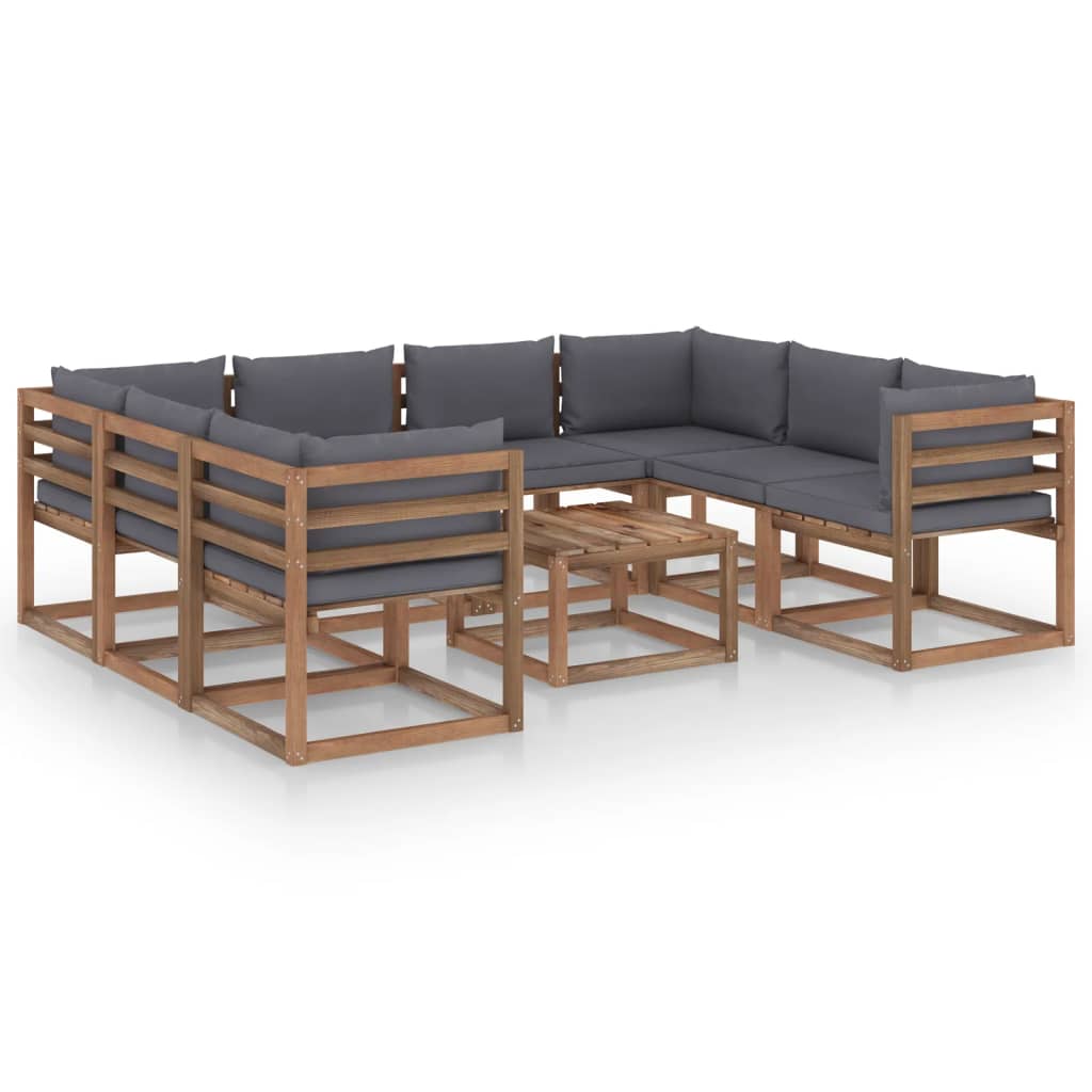 9 pcs Conjunto lounge de jardim c/ almofadões antracite