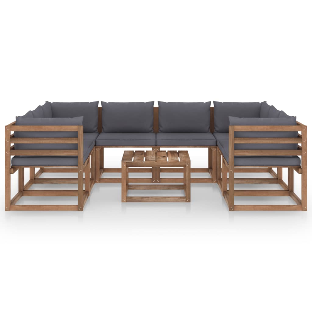 9 pcs Conjunto lounge de jardim c/ almofadões antracite