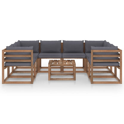 9 pcs Conjunto lounge de jardim c/ almofadões antracite