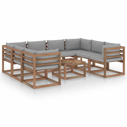 9 pcs conjunto lounge de jardim c/ almofadões cinzentos