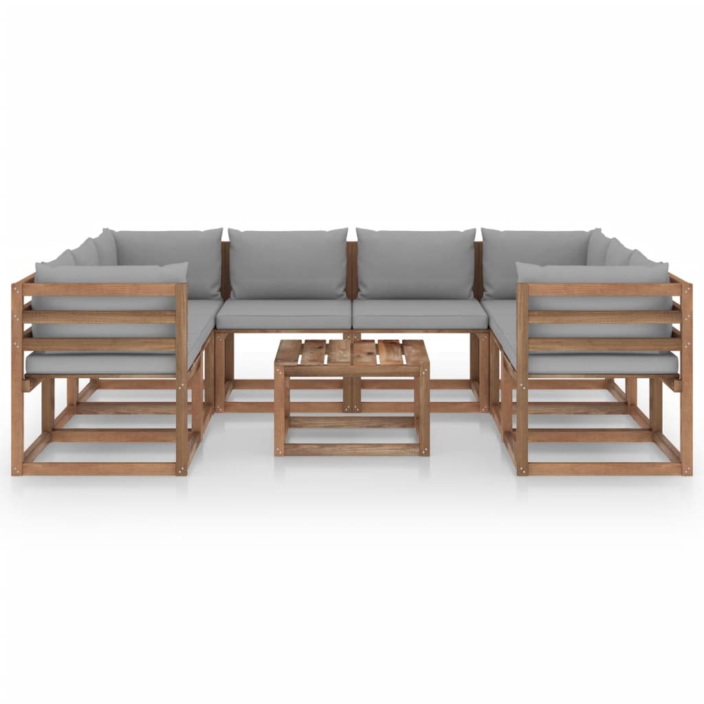 9 pcs conjunto lounge de jardim c/ almofadões cinzentos