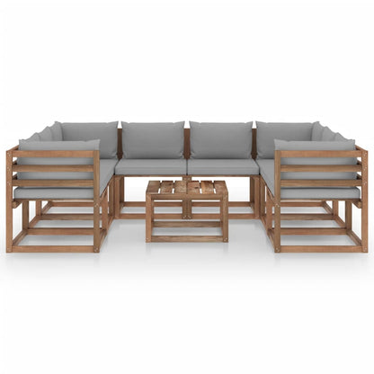 9 pcs conjunto lounge de jardim c/ almofadões cinzentos