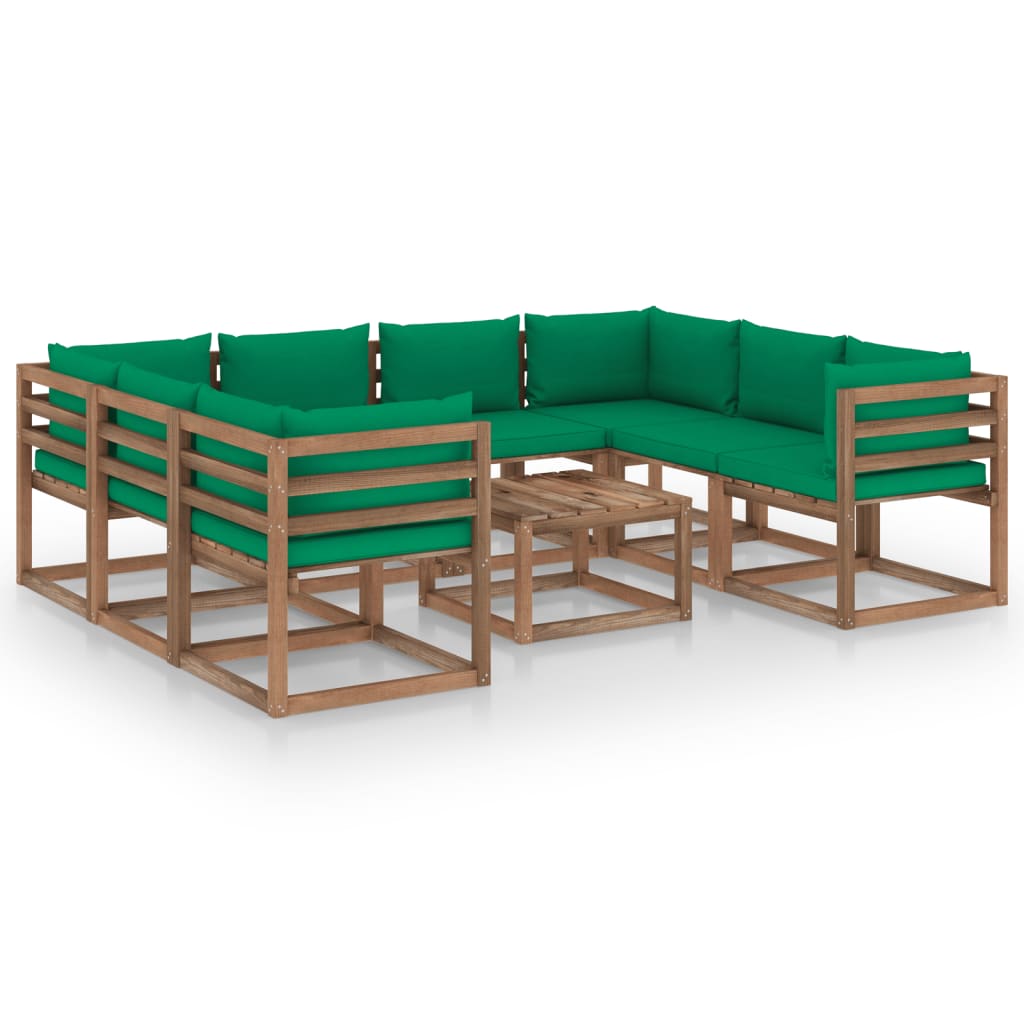 9 pcs conjunto lounge de jardim c/ almofadões cinzentos