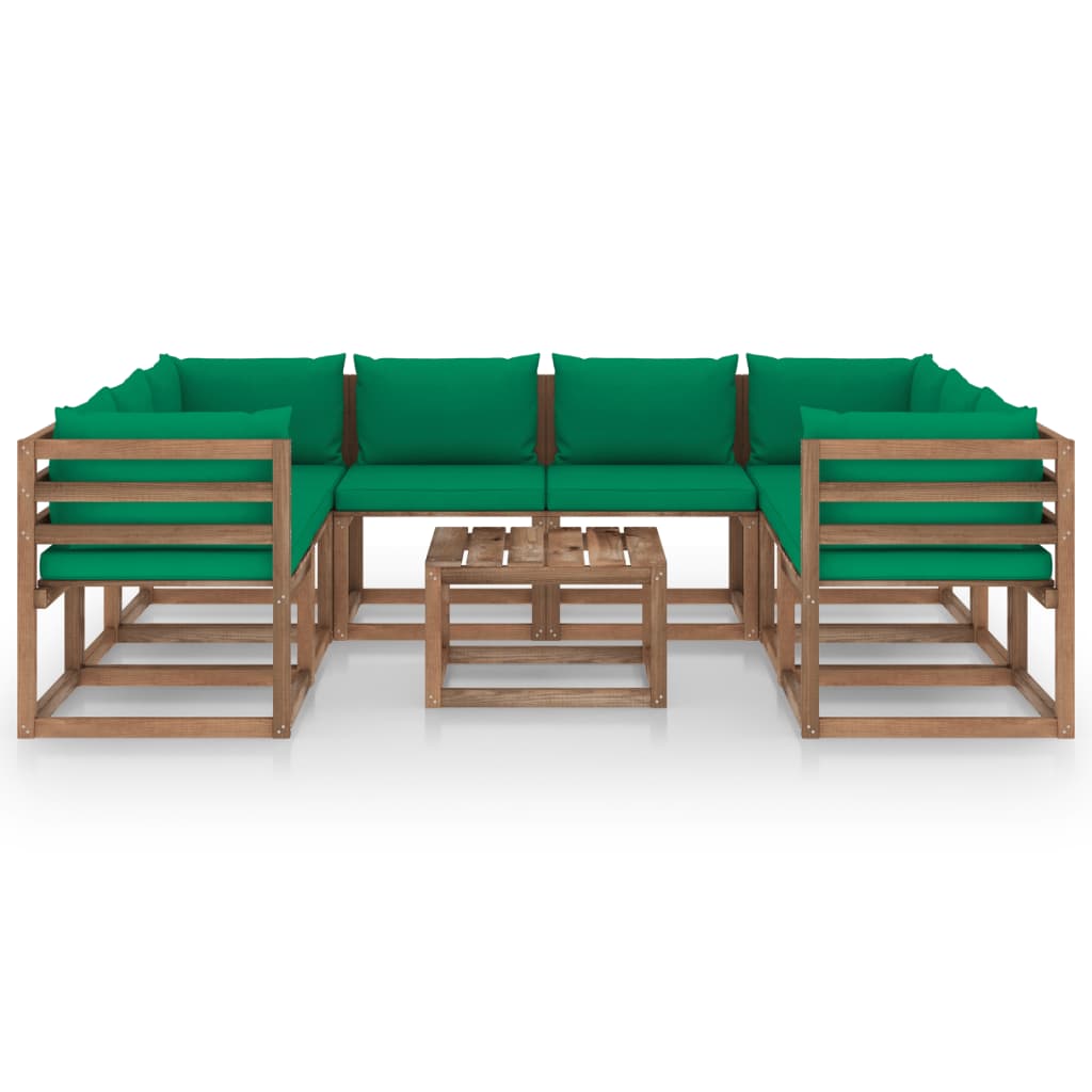 9 pcs conjunto lounge de jardim c/ almofadões cinzentos