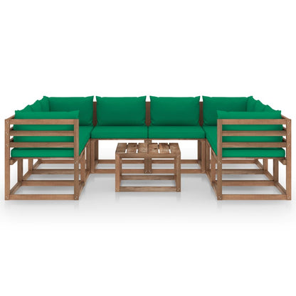 9 pcs conjunto lounge de jardim c/ almofadões cinzentos